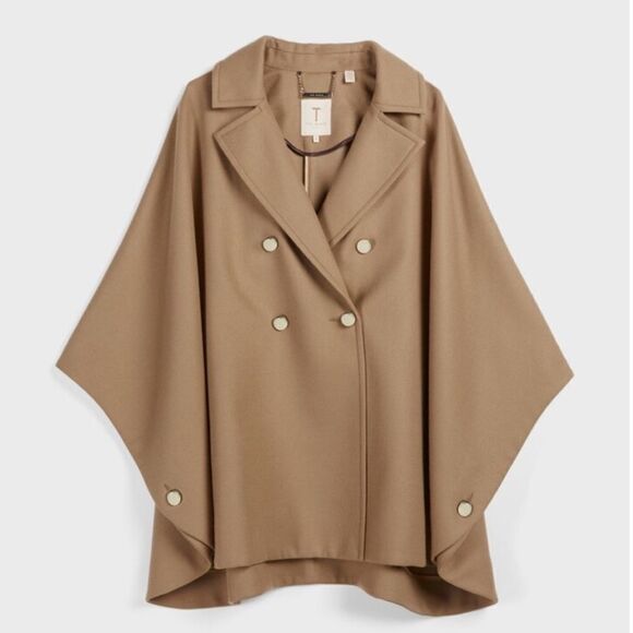 Ted Baker DONNATA Double Breasted Camel Wool Cape Coat | Size Large - Picture 2 of 11